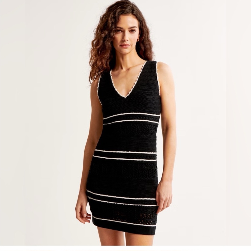 Abercrombie Fitch Black & White Crochet Style Midi Tank Dress size large tall